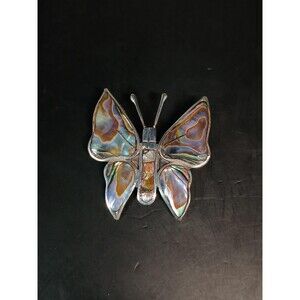 Taxco Mexico 925 Abalone Butterfly Brooch Sterling 1.25"